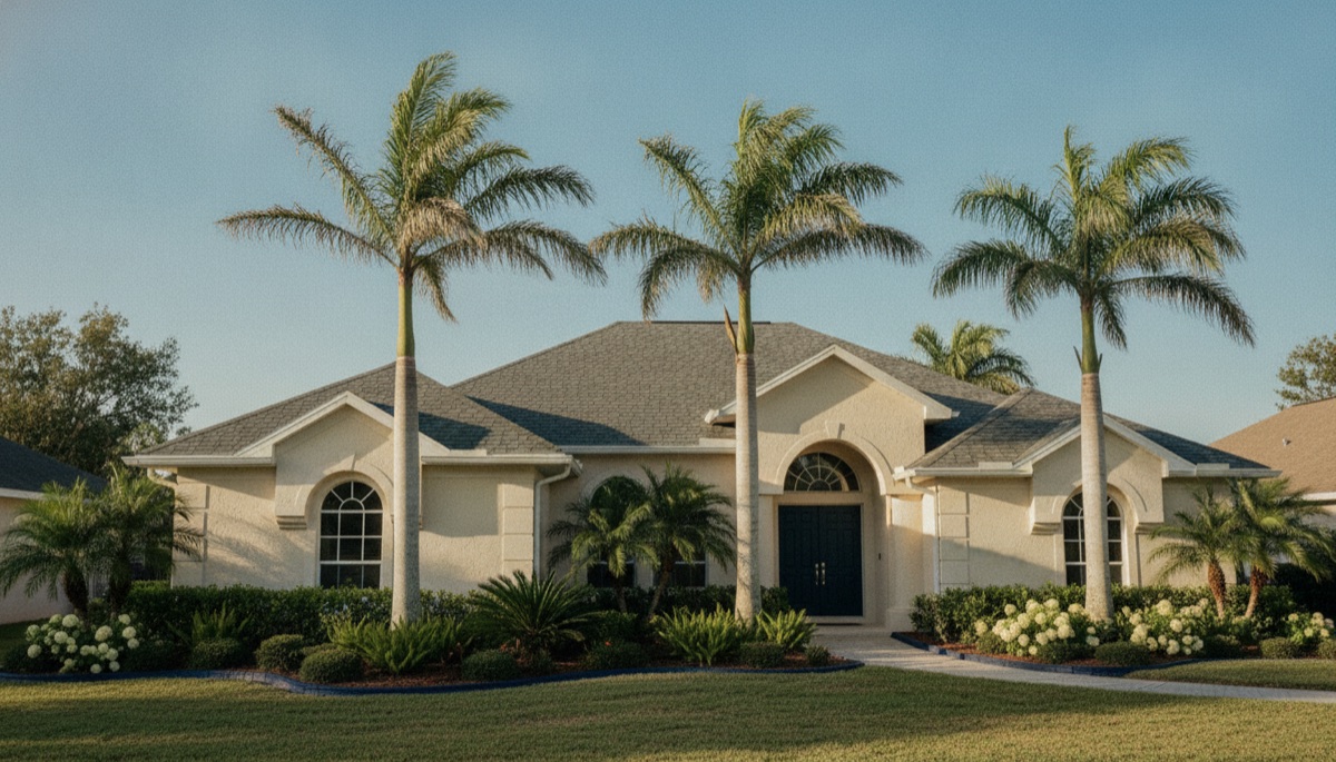 A Florida Gulf Coast home with a newer roof under a bright coastal sky